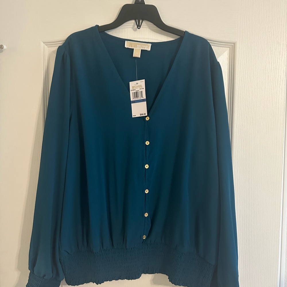 Michael Kors Blue Buttoned Long Sleeve Blouse